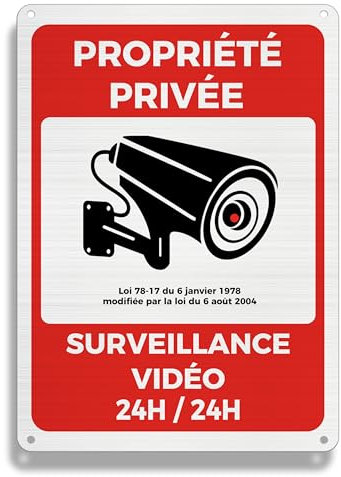 FloraVigo pancarte video surveillance, Réfléchissant, panneaux de propriété privée, 25×18 cm, panneau d'alarme de sécurité, intérieur/extérieur, panneau en aluminium, panneau d'alarme