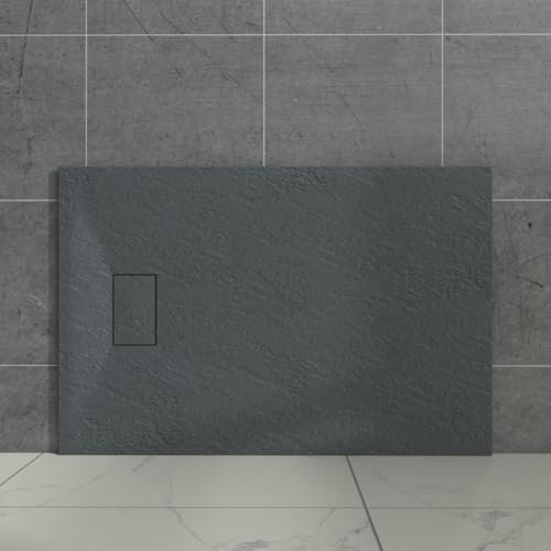 Aquariss SMC Slate Effect Shower Enclosure Tray 1100x800mm Rectangular Wetroom Shower Base Anthracite