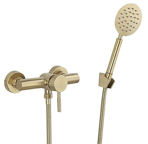 Robinet De Baignoire Robinet Douche Mural Acier Inoxydable Monocommande Mitigeur De Baignoire Avec Douchette Et Flexible De Douche (150cm), Robinet De Salle De Bain, Or Brossé