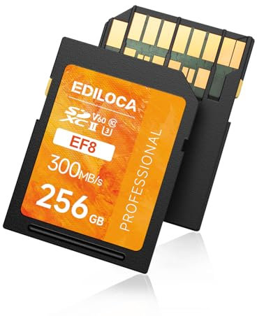 Ediloca SD Card 256GB, V60 Memory Card up to 300MB/s Read, 155MB/s Write, UHS-II, Class 10, U3, Ideal SD Card for Professional 4K/6K Video and Photography, Shockproof & Waterproof (EF8)