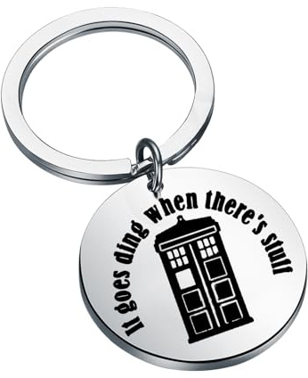 BNQL Doctor TV Show inspirierte Geschenke für Filmfans It Goes Ding When There's Stuff Police Box Schlüsselanhänger Polizei Box Charm Schlüsselanhänger, Musiknoten-Schlüsselanhänger, L
