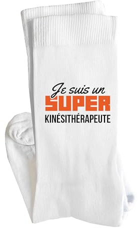 Otshirt Chaussettes Je suis un super kinésithérapeute | Socks | Idée Chaussettes Personnalisées Cadeau Fête Original Famille Travail Départ Collègue Retraite Noël.
