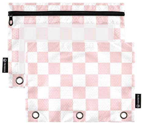 Fustylead Federmäppchen mit quadratischem Hintergrund, für 3 Ringe, Bleistiftbeutel mit Reißverschluss, transparentes Fenster, für Schule, Büro, Kosmetik, Studenten, 2 Stück, rose