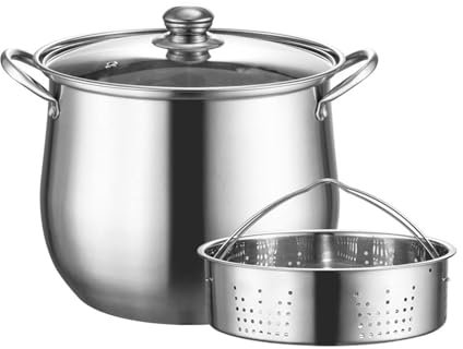 GAOAZHEN Stock Pot - Stock Pot With Steamer Basket, Stainless Steel Stockpot, Nonstick Stock Pot Cooking Pot With Lid And Heat-Proof Double Handles For Soups, Stews And Pasta(22cm/5.5L)