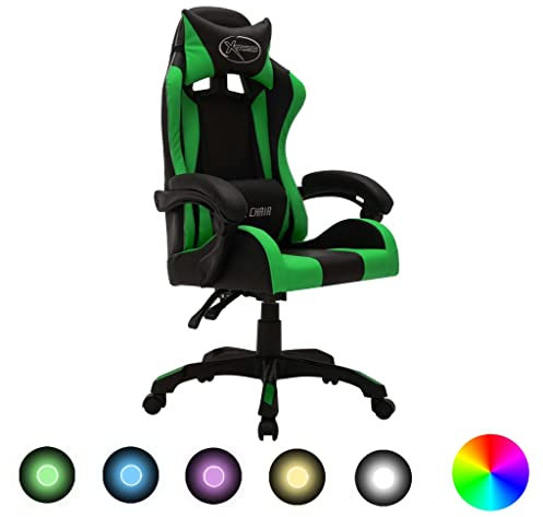 Snsowed Sedia da Gaming con Luci a LED RGB Verde e Nera in Similpelle-287999