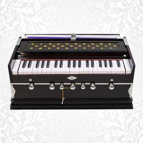 Amilav Collections Harmonium 7 Stopper, 3¼ Oktaven, Doppelbalg, Bass-Male Stimmzungen, indisches Musikinstrument, Harmonium mit Abdeckung