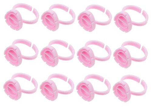 PENIKOKO 100 pièces Anneaux Porte-colle Pigment pour Extensions de Cils Rose Accessoires Maquillage Professionnel Ajustables et pour Salon et Usage Personnel