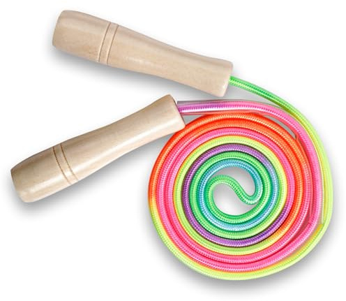 Romon Springseil, Holzgriff-Seilspringen, 250cm Verstellbares Jump Rope, Regenbogenfarbenes Skipping Ropes, Sportgerät, Ideales Feriengeschenk