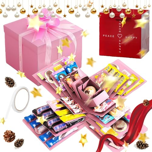 Explosionsbox Weihnachten, 5-Lagige Kreative Explosionsbox Geburtstag Klein, 2026 Neu DIY Überraschungsbox, für Weihnachten Geburtstag Jubiläum Valentinstag Hochzeitstag(Pink)