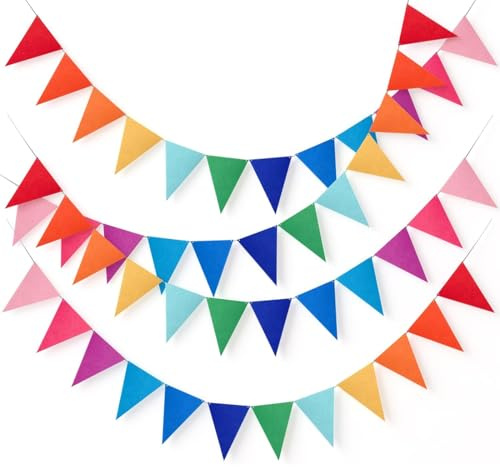 OPVYAEU 4 Stück 4m Wimpelkette für Kinderzimmer und Outdoor, Bunte Girlande aus Jute, Boho Dekoration, Antiscivolo, Party, Spielhaus, Grün-Weiß, Perfekt für Geburtstag & Garten