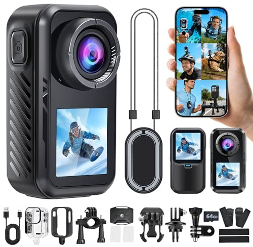AIKER Caméra Sport 4k 60fps,Version Améliorée Camera Action WiFi 130°,Double Écran Camera Moto Étanche Jusqu'À 30m avec Stabilisation,Qualité d'image Ultra HD avec Accessoires Multifonctions