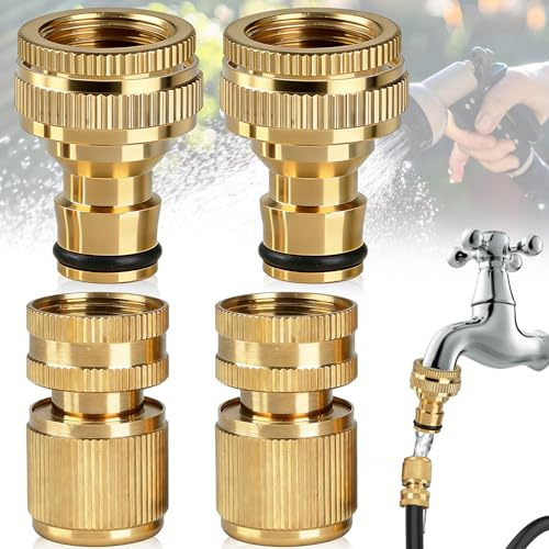 WiDream 4 Pièces Raccord Rapide Laiton 3/4'' And 1/2'', Connecteur de Robinet Laiton Jardin Raccord Rapide, Ensemble de Raccords de Tuyau D’arrosage Extensibles, pour Cuisine, Jardin, Extérieur