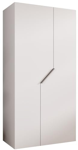 MEBLE KRYSPOL - Kleiderschrank - Garderobenschrank - 100 cm x 202 x 52 cm - Schrank mit Kleiderstange, 2 Türen - für Schlafzimmer, Flur - Andrew, Weiß, Griff Kaschmir
