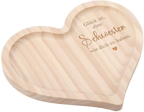 Geiserailie Geschenke für Schwester Herzförmige Holztablett | Holz Deko Tablett mit Gravur Glück ist, eine Schwester wie Dich zu haben Geburtstagsgeschenke Beste Schwester Geschenke