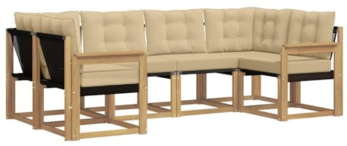 vidaXL Outdoor-Sofagarnitur mit Kissen 6 pcs Weiß und Beige, Sofaset für den Garten, Moderne Kollektion, wetterfest, Bequeme Akazienholz-Sitze, entspannendes Arrangement