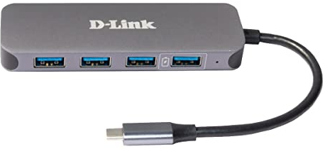 D-Link DUB-2340 USB-C auf 4-Port USB 3.0 Hub mit Power Delivery (60W PD, 4 USB 3.0 Ports (1 Support Quick Charge BC1.2) für PC, MacBook Pro, MacBook Air, iPad Pro, Chromebook, Surface Pro u.w.)