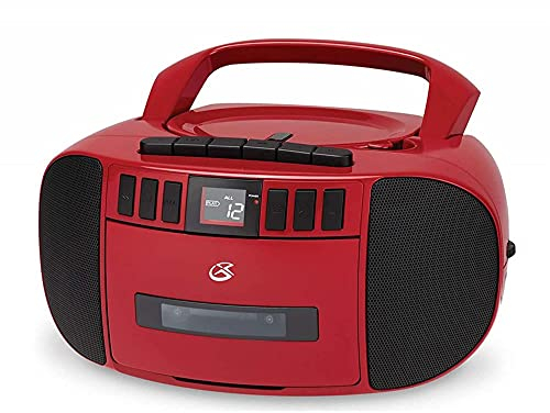GPX BCA209R Portable Am/FM Boombox with CD and Cassette Player, RED