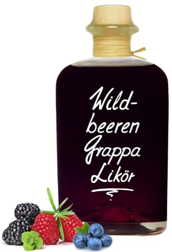 Aromatischer Wildbeeren Grappa Likör 0,5L beeindruckend opulent 20% Vol. in Apothekerflasche im Retro Look