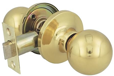Amig - Pomo Puerta Interior - Con Picaporte de Entrada 60/70 mm - Pomo de Bola en Ambos Lados - Para Puertas de Paso de Madera de 35 a 45 mm - Latón Pulido