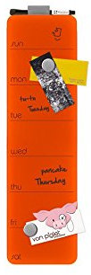 Glas Magnettafel Magnetboard Memoboard abwischbar - 14x51cm - Magnetische Glastafel mit Wochenplaner diverse Farben inkl. Marker & 2 Magneten - Magnet Tafel Magnetpinnwand Whiteboard, Farbe:orange