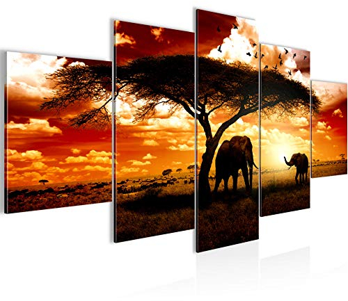 Runa Art - Bilder Afrika Sonnenuntergang 200 x 100 cm 5 Teilig XXL Wanddekoration Design Orange 001551a