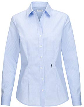 Seidensticker Damen Hemdbluse Langarm Slim Fit Gemustert Bügelfrei Bluse, Hellblau Karo, 40