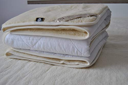 Biancheria da Letto in Lana Merino, coprimaterasso in Lana Naturale, Prodotto Naturale Stagioni**, Reversibile, con Spalline angolari, Pile, Beige, 150 x 200 cm
