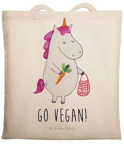 Mr. & Mrs. Panda Tragetasche Einhorn Vegan - Geschenk, Einhörner, Gesund Essen, Einkaufstasche, Laptoptasche, Jutetasche, Beutel, Vegetariar, Gesund