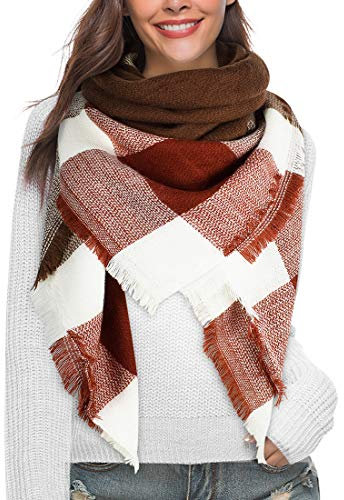 heekpek Écharpe Chale Femme Cachemire Imitation Chaud Automne Hiver Grand Plaid Tissu Glands Foulard (Cafe)