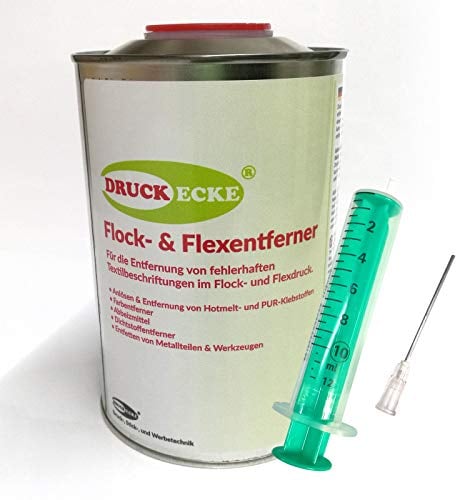 Flock- & Flexentferner Dose Inhalt 1kg + Spritze und Kanüle Industrieprodukt (Grundpreis 54,95 € / 1 KG - Produkt ohne Spritze berechnet)