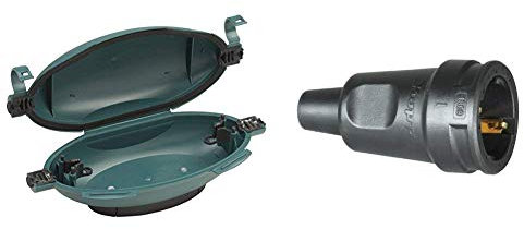 Meister Safebox für Verlängerungskabel - IP55 Strahlwasserschutz - Für Kabel bis 9 mm Dicke - Schutz vor Nässe & Schmutz im Freien & Kopp Schutzkontakt-Gummikupplung mit Knickschutztülle