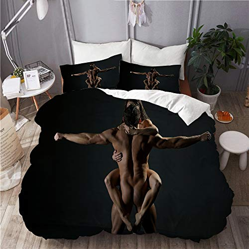 PENGTU Bettwäsche-Set, Mikrofaser,Schwarz sexy Mann Frau nackt,1 Bettbezug 200 x 200cm+ 2 Kopfkissenbezug 80x80cm