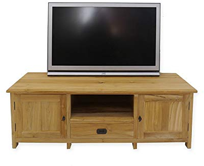 Antike Fundgrube Lowboard für TV und Medien aus Teakholz massiv | Fernsehtisch Schuhschrank mit Sitzbank | B: 145 cm (4996)