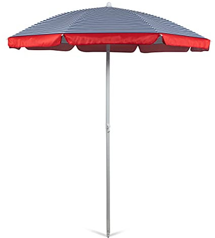 PICNIC TIME Sombrilla de playa para exteriores de 1,6 m, sombrilla pequeña para patio, sombrilla para silla de playa, patrón de rayas azules