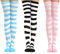 3 paia calzini al ginocchio set carino a strisce per Donna ragazza donne ragazze adolescenti, kawaii colorato bianco overknee calze lunghe arricciate alte coscia per carnevale cosplay (blu rosa nero)