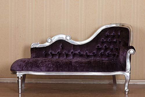 Casa Padrino Barock Chaiselongue Lila/Silber 150 x 78 x H. 90 cm - Mahagoni Chaiselongue mit edlem Samtstoff - Barock Möbel