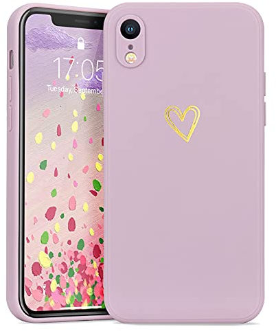 Lafunda Cover Compatibile per iPhone Xr Custodia con protezione fotocamera Antiurto Silicone morbido per Donna motivo cuore protezione integrale Case per iPhone Xr Viola
