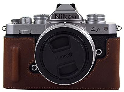 ZFC/Z FC Tasche, MUZIRI KIINOKOO Schutzhülle Kompatibel mit Nikon Z FC/ZFC Kamera - Echtem Leder Halber Koffer Hülle mit Öffnung unten und Griff - Braun