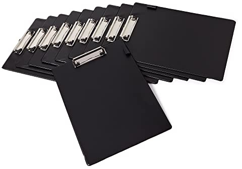Morgan's Direct - A4 Black Clipboard with Pen Loop & Retractable Hanging Clip – Heavy Duty PVC Clipboard for Office, Warehouse & Field Work, Bulk Pack of 10