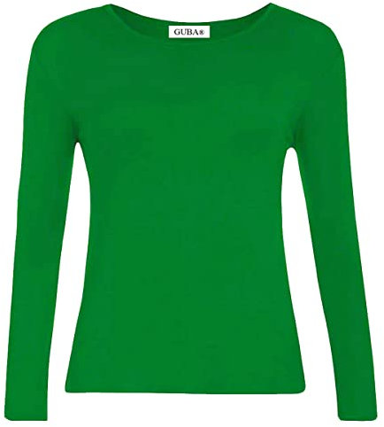 GUBA® Girls T Shirt Long Sleeve Top Kids Plain Basic Uniform T-Shirt Crew Neck Tee Size 5-13 Years (7-8 Years, Green)