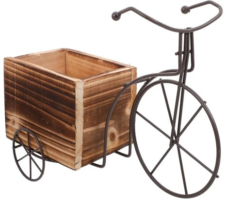 GANAZONO Tischständer Holzrad Fahrrad Pot Fahrrad Pflanzer Blumenkorbhalter Sukkulente Pflanze Desktop- Topf Rustikale Holzblumenbox für Hausgarten Dekor Zuf?llige Stil Hochzeitsdekoration