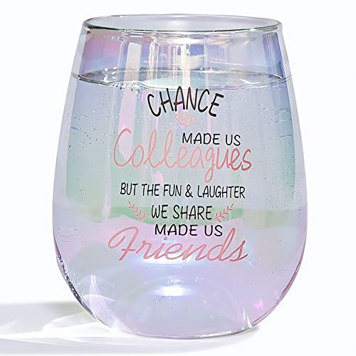 SHENDONG Chance Made Us Colleagues Stemless Wine Glass,15OZ Iridescent Glass Cup, Coworker BFF Present for Coworkers Going Away Employees Leaving,Farewell Retirement Party, Birthday Christmas Gifts