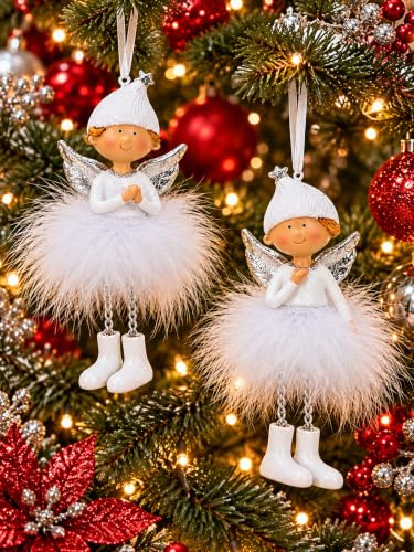 Pommerntraum ® | 2-ER Set Weihnachtsbaumhänger Christbaumhänger Elfen Engel Schutzengel Engelchen Weihnachtsengel Weihnachtsfiguren Dekorationsfiguren (Weisse Baumhänger)