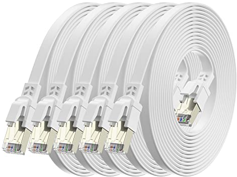BAHIWOM Câble Ethernet Cat8 3 Mètres 5 Pièces, 40 Gbit/s 2000 MHz Câble Réseau Gigabit LAN Haute Vitesse Avec RJ45 et Connecteur Plaqué or Câble Internet pour Routeur, pour Laptop, pour PS5 - Blanc