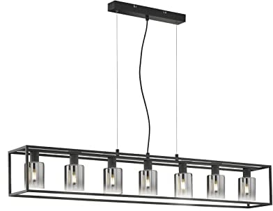 meineWunschleuchte Balken Pendelleuchte 7 flammig Schwarz mit Rauchglas - 130cm lang
