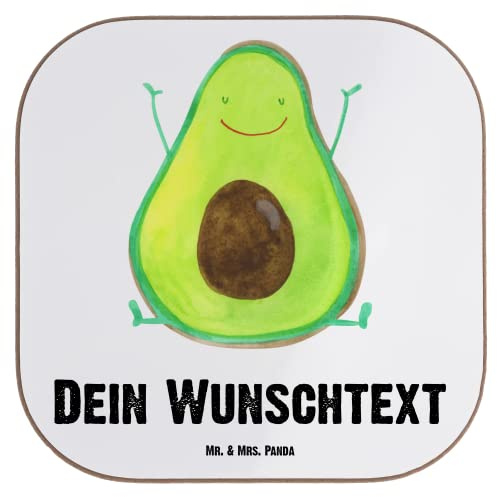 Mr. & Mrs. Panda Personalisierter Bierdeckel Avocado Glücklich - Personalisierte Geschenke, untersetzer Bedruckt, Verrückt, Glasuntersetzer, personalisiert, Frucht, Chaos