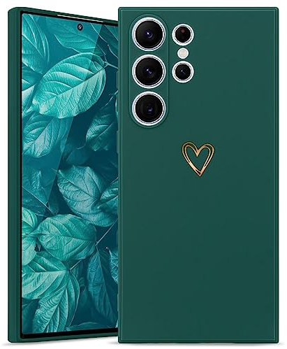Wirvyuer for Samsung Galaxy S23 Ultra Case with Cute Heart Pattern for Women Girls Soft Shockproof Protective Silicone Phone Case, Green