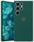 Wirvyuer Kompatibel mit Samsung Galaxy S23 Ultra 5G Hülle Mädchen Handyhülle Gold Liebesherz Weich Silikon Case Süßes Gold Love Slim Stoßfest Schutzhülle für Samsung S23 Ultra 5G Dunkelgrün