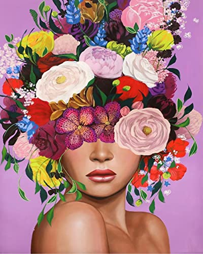 UNIQUORS Malen Nach Zahlen Erwachsene Bunt Blumen, Gemälde Abstrakt Frau Leinwand, Ölgemälde Modern mit 3 Pinsel, Acrylfarbe, (ohne Rahmen) 40 x 50 cm