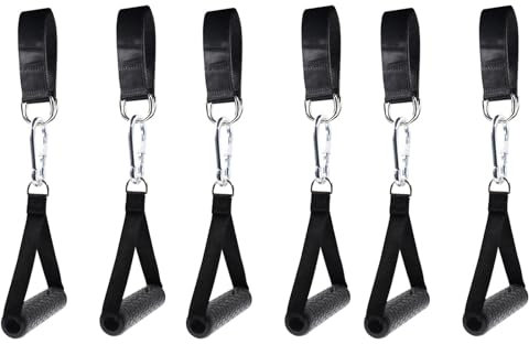 Cable Machine Lat Pull Down Bar Gym Tricep Rope Ultimate Exercise Handles Gym Double D Metal Rings Duty Core Grips and Big Carabiner Hooks 6 Pcs